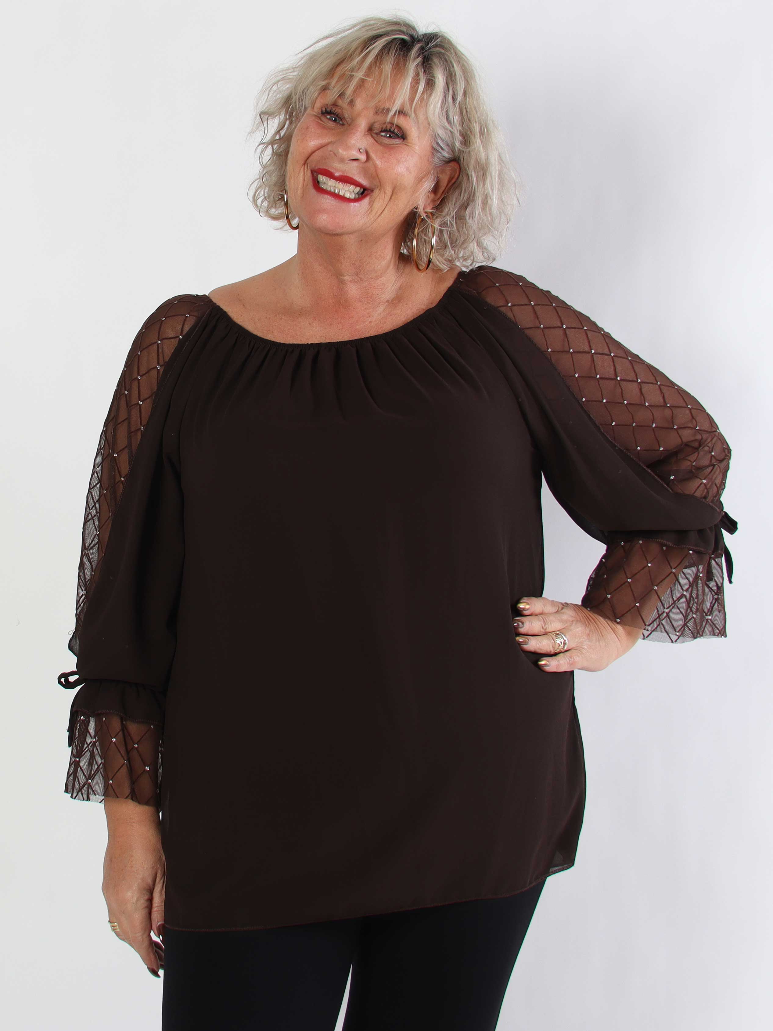 Norma - Plus size tunika i chiffon med detaljerede ærmer